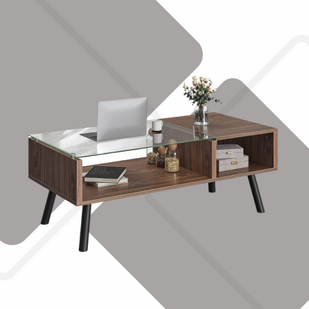 Yitahome glass coffee table with storage shelf