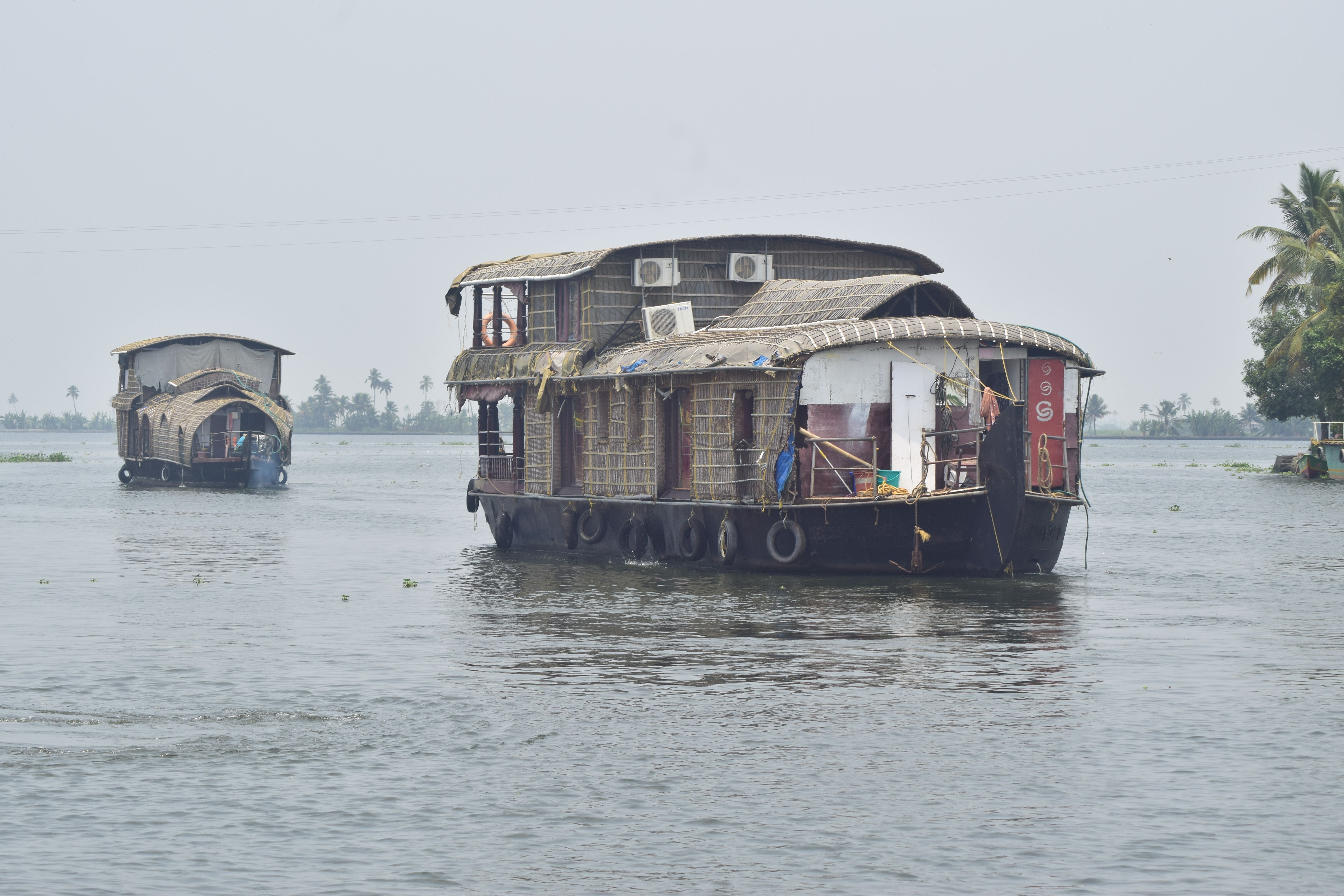 Traditional houseboats cruising the backwaters of Alappuzha, Kerala